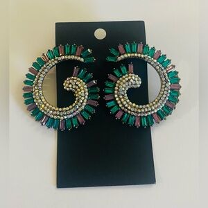 Teal & Amethyst Spiral Crystal Earrings - Women Jewelry
